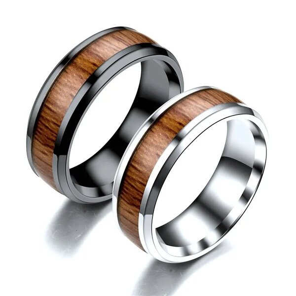Wood Ring Factory - Black Ceramic Wood Inlay Band