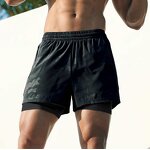Men's Casual Workout Shorts Quick Dry 2-in-1 Compression Mesh Liner Woven Polyester Athletic Gym Sport Board Shorts Mid Waist