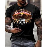 Drop Shipping Fashion Route 66 Printed Men Summer Short Sleeve Sublimation T Shirts Blank Casual 3d T Shirt