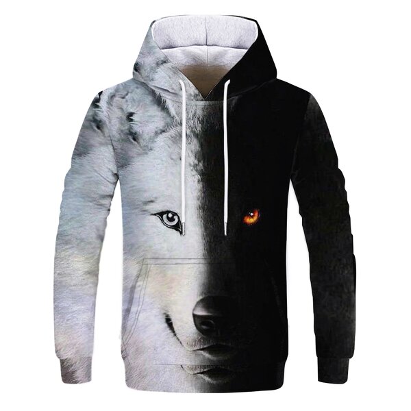 Wholesale Plus Size Unisex 3D Star Wolf Digital Printed Hooded Sweaters 3d Digital Printed Large Size Couples Sweaters