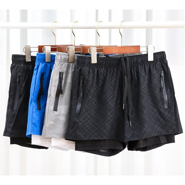 Men's Casual Workout Shorts Quick Dry 2-in-1 Compression Mesh Liner Woven Polyester Athletic Gym Sport Board Shorts Mid Waist