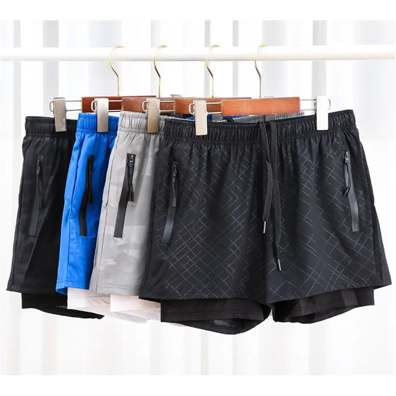 Men's Casual Workout Shorts Quick Dry 2-in-1 Compression Mesh Liner Woven Polyester Athletic Gym Sport Board Shorts Mid Waist