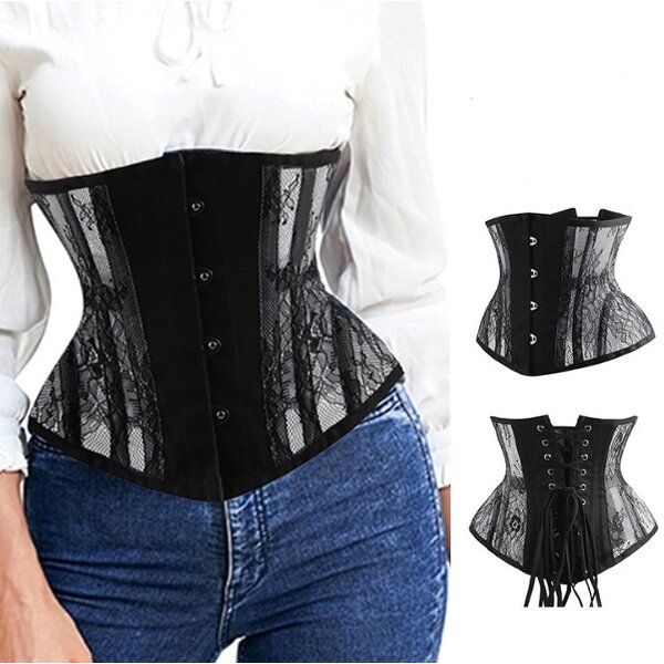 Hot Sale Fashion Wholesale Lace up Shapewear Underbust Black Waist Trainer 26 Steel Boned Clasped Corset