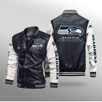 Nfl Vintage  Jacket Zipper Leather Jacket Men Winter Keep Warm Football Team Printed