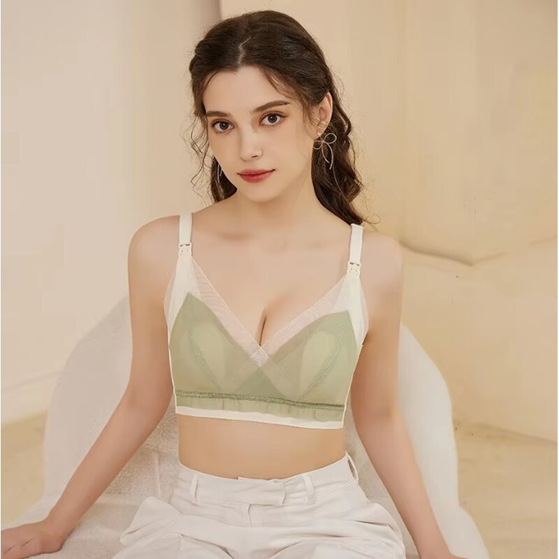 New Front Buckle Lace Nursing Bra Breastfeeding Breathability Open Cup Bras