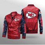 Nfl Vintage  Jacket Zipper Leather Jacket Men Winter Keep Warm Football Team Printed