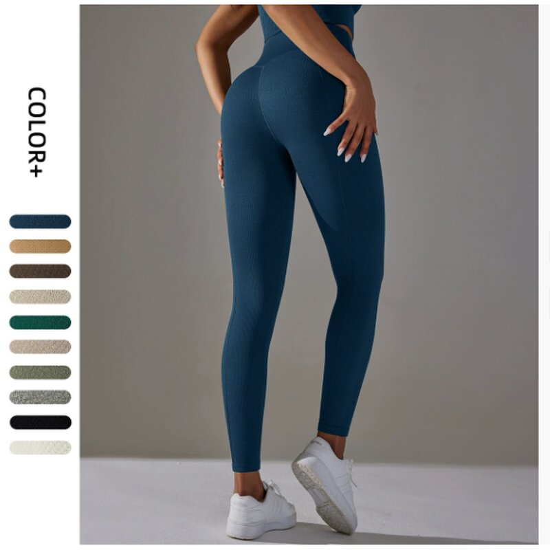 High Waisted Elasticity Sweat-Wicking Leggings No T-line in Stock Fitness Sports Pants Solid Pattern Made of Spandex/Nylon