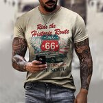 Drop Shipping Fashion Route 66 Printed Men Summer Short Sleeve Sublimation T Shirts Blank Casual 3d T Shirt