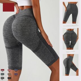 Women's XL High Waist Elastic Seamless Yoga Pants-Beautiful Peach Hip Fitness Sports Riding Breathable Sports Yoga Solid Pattern