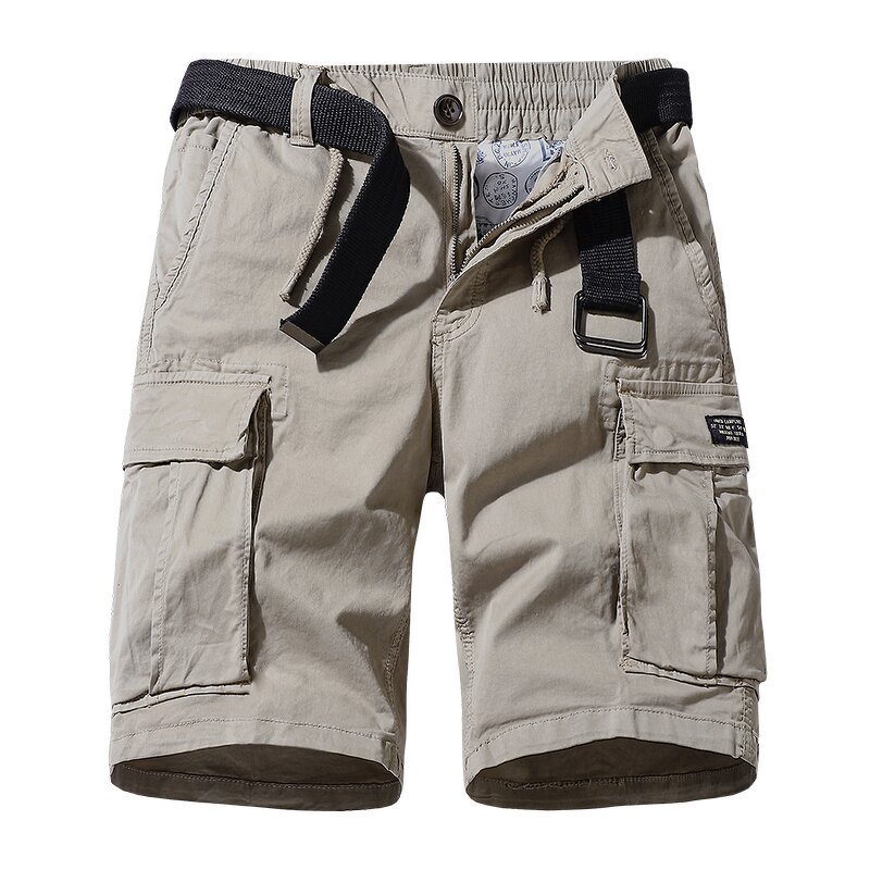 Wholesale Men's Casual Twill Elastic Cargo Shorts Below Knee Loose Fit Multi-Pocket Shorts