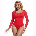 Women Long Sleeve Bodysuit  Square Neck Body Suit Tops Snap Closure Soft