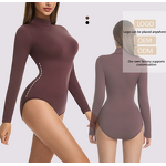 Women's Lightweight High Neck Long Sleeved Bodysuit Casual Solid Elastic Top Summer Skinny Knitting Clothes Cross Border Washed