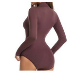 Women's Lightweight High Neck Long Sleeved Bodysuit Casual Solid Elastic Top Summer Skinny Knitting Clothes Cross Border Washed