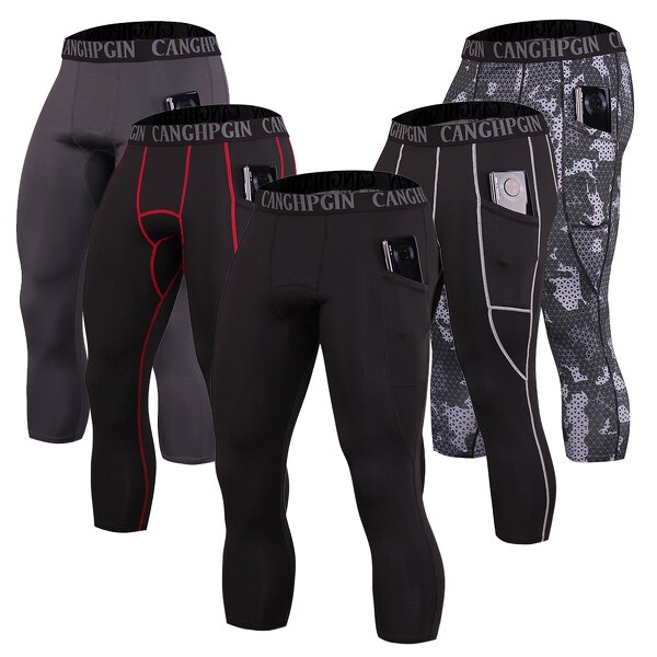 Factory Price Low MOQ Design Your Own 100% Polyester Streachable Fabric Mens 3/4  Leggings Running Compression Gym Yoga Pants