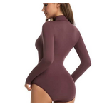 Women's Lightweight High Neck Long Sleeved Bodysuit Casual Solid Elastic Top Summer Skinny Knitting Clothes Cross Border Washed