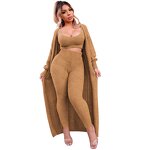 Women 3 Piece Lounge Set Scoop Neck Crop Tops High Waist Pants Open Front Cardigan Outfit Set