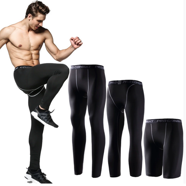 Custom Logo Men's Gym Running Compression Leggings High Waist Elastic Closure Spandex/Nylon Solid Pattern XL Size Gymwear Pants