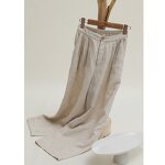 Custom Logo High Quality Pleated Cotton Linen Wide Leg Women's Pants Low MOQ Casual Style Plain Beige Color Loose Fitting