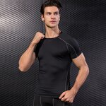 OEM Wholesale Slim Fit Men's Fitness Compression Shirt Custom Sport T-Shirt with Blank Design Knitted Fabric Plus Size Option