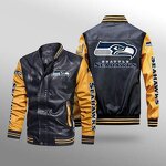 Nfl Vintage  Jacket Zipper Leather Jacket Men Winter Keep Warm Football Team Printed