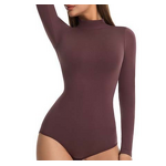 Women's Lightweight High Neck Long Sleeved Bodysuit Casual Solid Elastic Top Summer Skinny Knitting Clothes Cross Border Washed