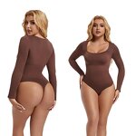 Women Long Sleeve Bodysuit  Square Neck Body Suit Tops Snap Closure Soft