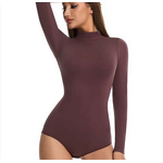 Women's Lightweight High Neck Long Sleeved Bodysuit Casual Solid Elastic Top Summer Skinny Knitting Clothes Cross Border Washed