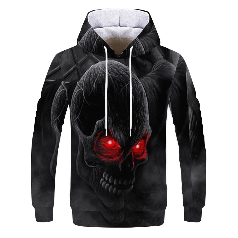Wholesale Hoodies Men Skull 3D Graphic Print Sweatshirts Pullover Tops With Pocket
