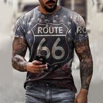 Drop Shipping Fashion Route 66 Printed Men Summer Short Sleeve Sublimation T Shirts Blank Casual 3d T Shirt