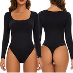 Women Long Sleeve Bodysuit  Square Neck Body Suit Tops Snap Closure Soft