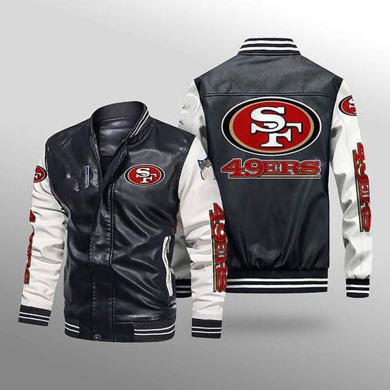 Good Quality Men Football Team Printed Nfl Vintage  Jacket Zipper Leather Jacket