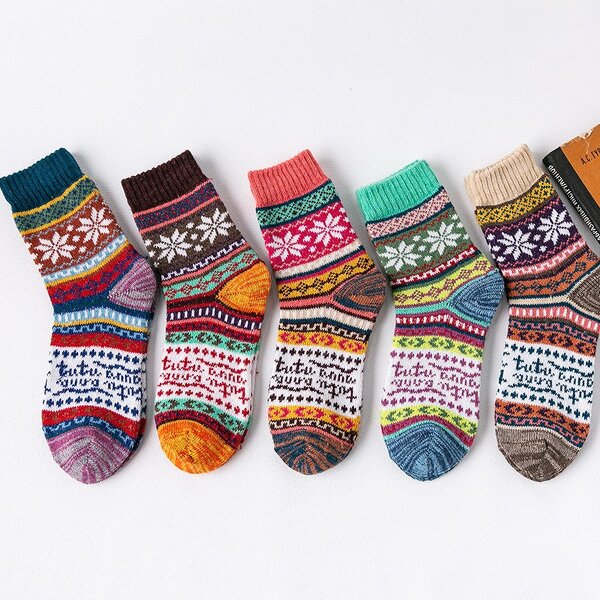 Hot New Arrival Thick Socks Women Blank Plain Knit Warm Winter Socks-5 Pairs/set