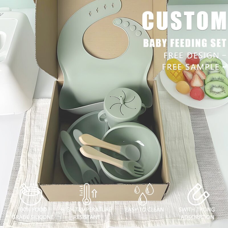 Baby Dining Set Manufacturer - 8 in 1 Silicone Plate Bowl Spoon Fork Set