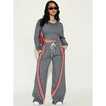 Women Jogger Set Manufacturer - Custom Side Stripe Crop Top Bell-bottom Pants
