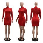 Party Dress Manufacturer - Custom Red Slim-fit Hip Wrap Rhinestone Mesh Dress