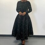 Sequin Dress Manufacturer - Custom Fit and Flare Long Sleeve Royal Blue Dress