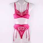 Lingerie Set Manufacturer - Custom 3 Piece Embroidery Valentine Lingerie Set