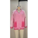 Cardigan Sweater Manufacturer - Baseball Style Zipper Pink Loose Casual Sweater