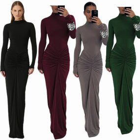 Maxi Dress Manufacturer - Custom Black Red Stretchy Knitted Pleated Dress