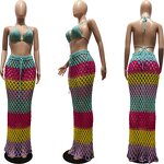 Bikini Set Manufacturer - Custom Patchwork Crochet Cover Up Midi Skirt Set