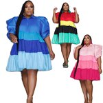 Plus Size Dress Manufacturer - Wholesale Patchwork Bubble Sleeve Tshirt Dress