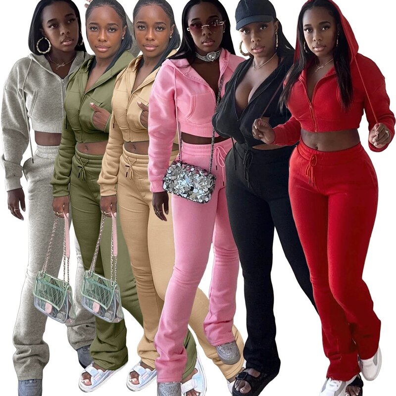 Women Sweatsuit Manufacturer - Wholesale Hoodie Crop Top Jogger Pants Set