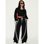 Women Jogger Set Manufacturer - Custom Side Stripe Crop Top Bell-bottom Pants