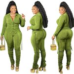 Women Pants Set Manufacturer - Plus Size Cashmere Velvet Pleated Jogger Set