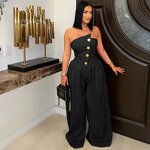 African Jumpsuit Manufacturer - Custom Party Strapless Button Wide Leg Jumpsuit