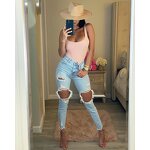 Women Jeans Manufacturer - OEM Design Ripped Elastic Destroyed Skinny Jeans