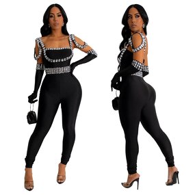Evening Jumpsuit Manufacturer - Custom Luxury Bead Queen Sleeveless Bodycon Jumpsuit