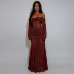 Evening Dress Manufacturer - Custom See Through Lace Stretchy Long Sleeve Dress