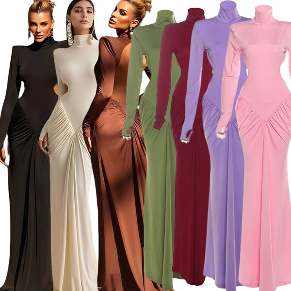 Party Dress Manufacturer - Custom Long Sleeve Backless Cut Out Turtleneck Dress