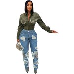 Women Jeans Manufacturer - Custom High Waist Vintage Broken Hollow Out Jeans